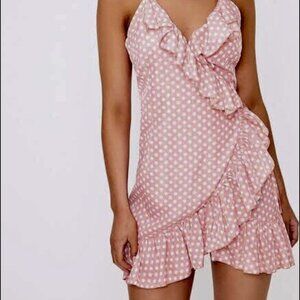 PrettyLittleThing Polka Dot Ruffle Wrap Dress Size 10 romantic silhouette